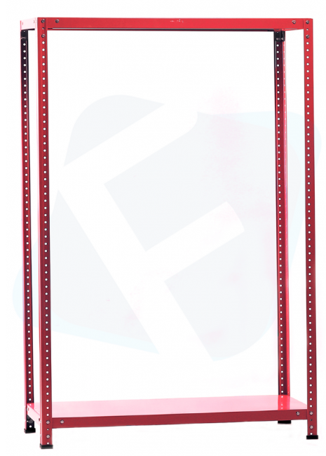 Стеллаж металлический красный МСФ100 1600x1000x500 2 полки МСФ100 Красный полочный модульный железный стеллаж для хранения документов (до 100 кг на полку)