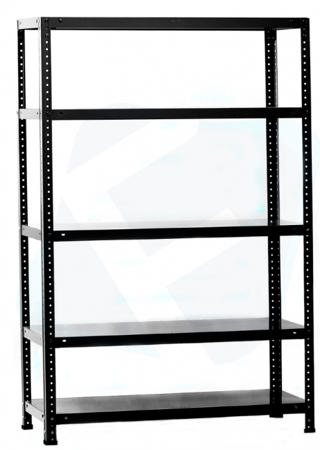 Стеллаж металлический черный МСФ100 1600x1000x300 5 полок МСФ100 Черный разборный стеллаж для книг (до 100 кг на полку)